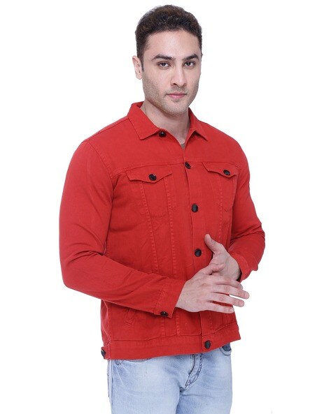 Ganni Colour-block Tailored Denim Jacket In Orange | ModeSens