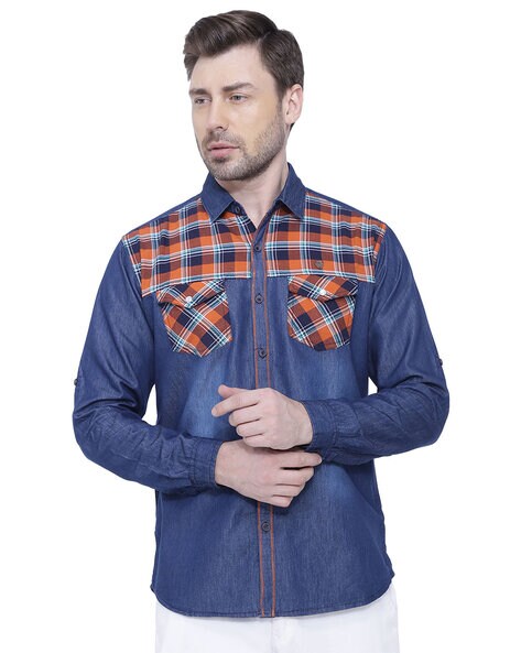 Ice Wash Denim Slim Fit Shirt with Double Pockets – Derby Clothing Pvt. Ltd.