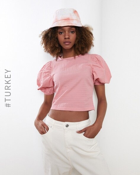 Pink top 2024 with puff sleeves