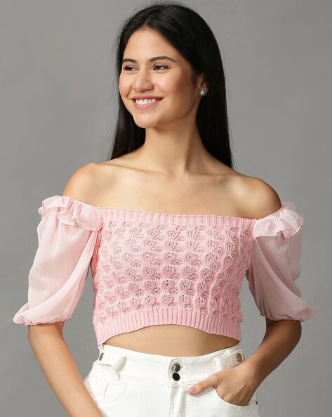 Knitted Off Shoulder Crop Top