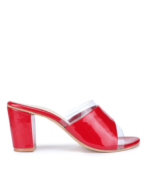 Red mules block discount heel