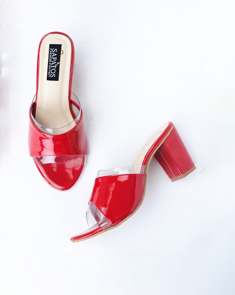 Wide Fit Red Faux Snake Strappy Block Heel Sandals | New Look