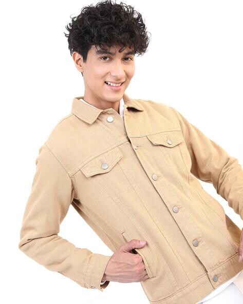 Men's Jacket Men Flap Pocket Coat Jacket for Men (Color : Beige, Size :  Large) : : Clothing, Shoes & Accessories