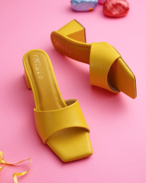 Buy Mustard Yellow Heeled Sandals for Women by Five By Inc.5 Online |  Ajio.com