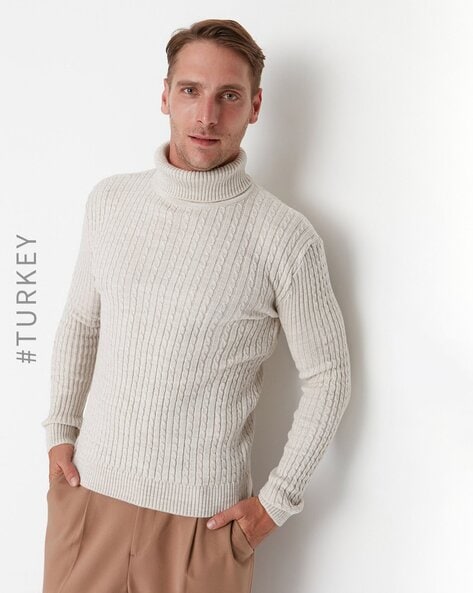 Loose Textured-Knit Turtleneck Sweater