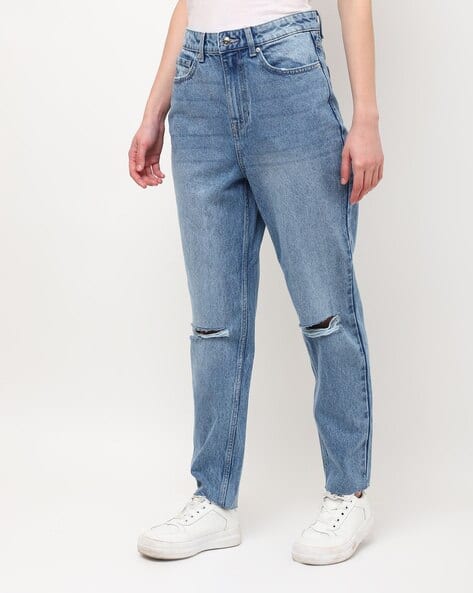 ISCENERY BY VERO MODA Mid-Wash Knee-Slit Straight Fit Jeans