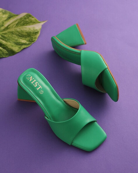 Green heeled sandals hotsell