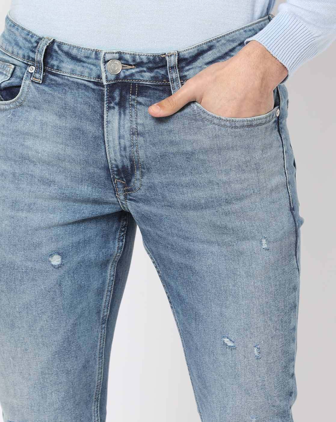 Men Acid Mid-Wash Distressed Jeans