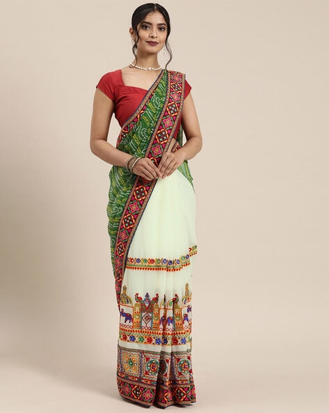 Shop Asawali Gujarati brocade Handloom Saree