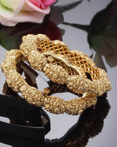 Amazon.com: Gold bracelet Moroccan bangle ethnic antique textured pattern  14 karat solid real gold : Handmade Products