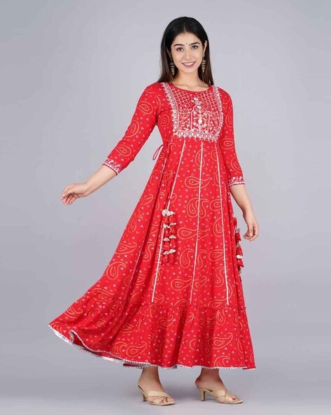 Lastinch Red Bandhani Print Freestyle Dress Size available XXS-8XL