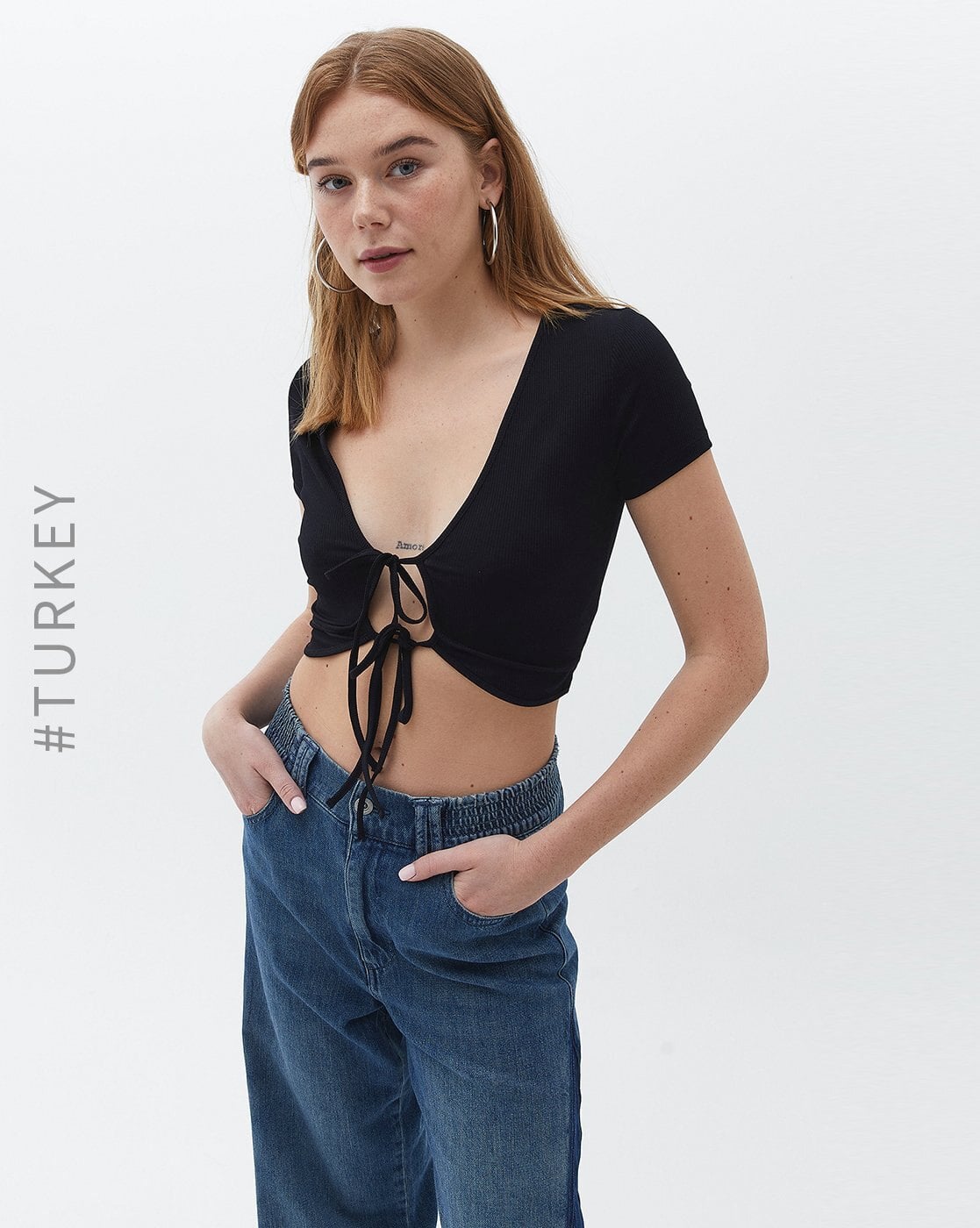 Buy Oxxo Scoop-Neck Front-Tie Crop Top Online | Ajio.com