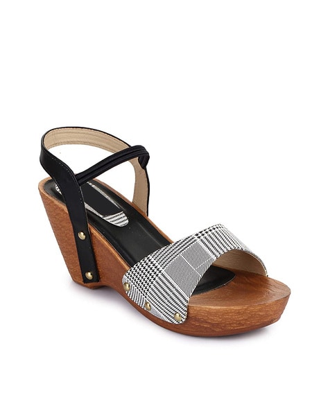 Textured Sling Back Wedge Heeled Sandals