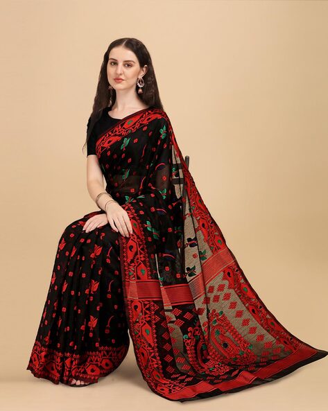 Black Handloom Cotton Jamdani Saree – Tantutvaa