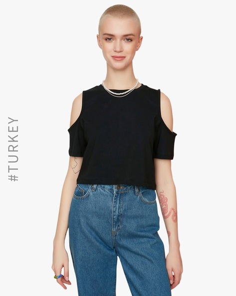 black cold shoulder shirt