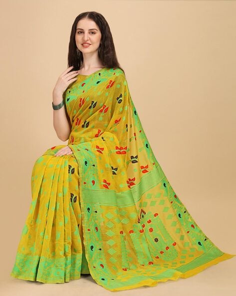 Yellow Jamdani Saree - Buy Yellow Jamdani Saree online at Best Prices in  India | Flipkart.com