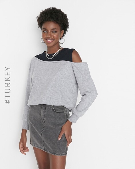 Grey off the shoulder sweatshirt sale