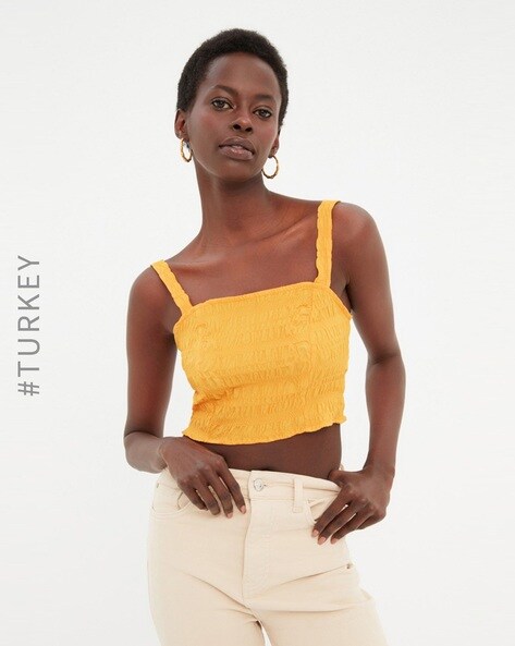 Yellow strappy hot sale crop top