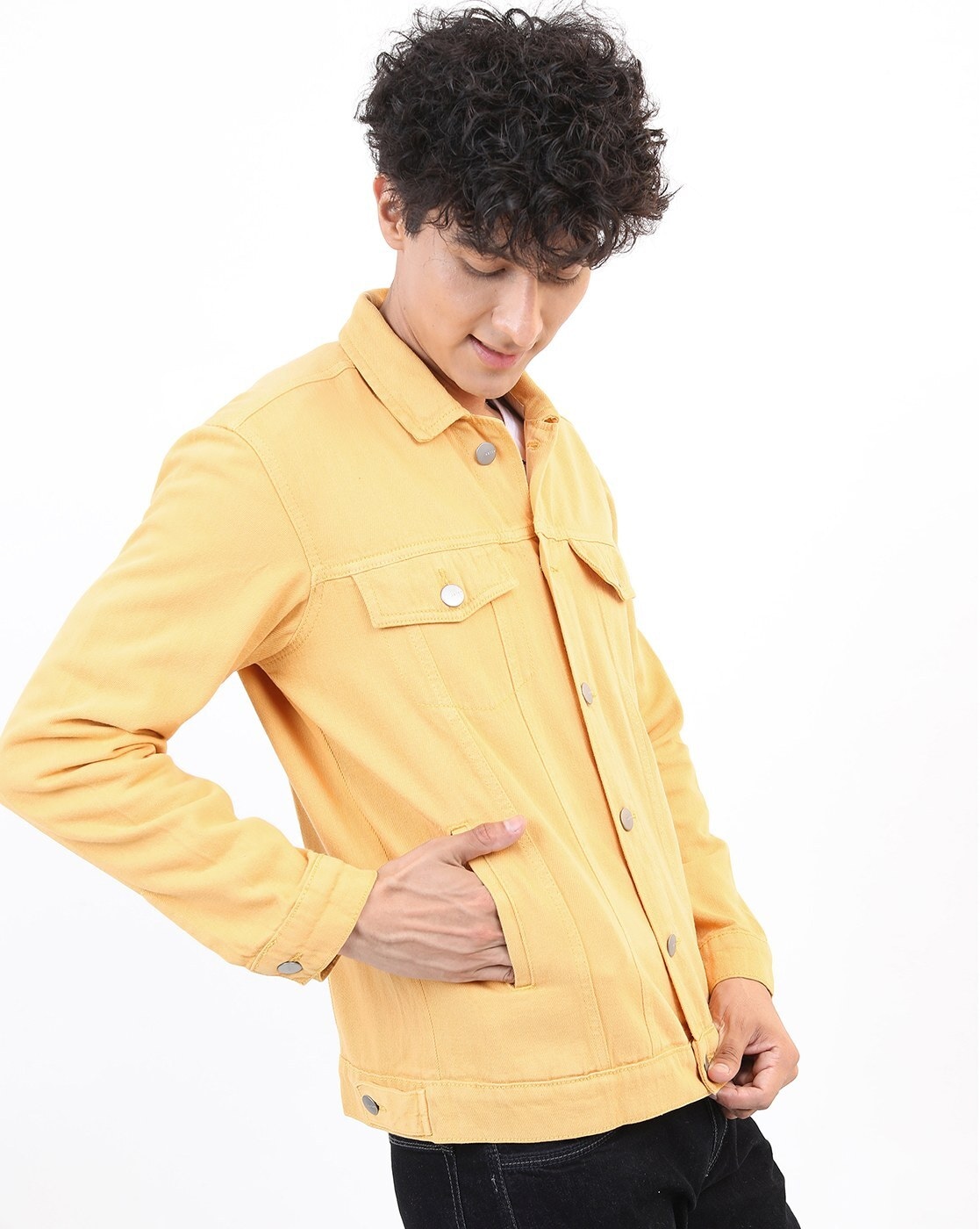 Women Denim Jacket Yellow Color