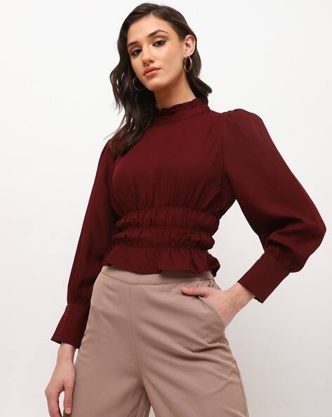 smocked high neck blouse