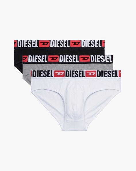 Buy DIESEL Pack of 3 Logo Print Briefs, Black Color Men