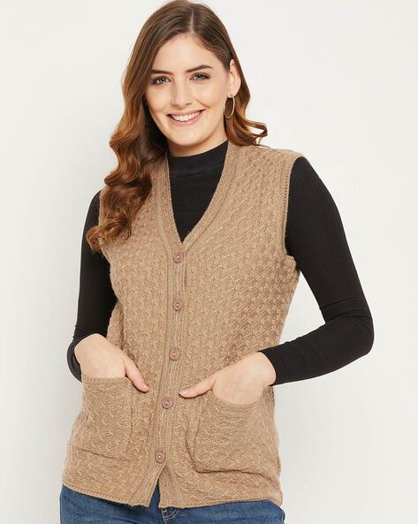 Women's Button Front Cable Cardigan Sweater Vest - Button Up