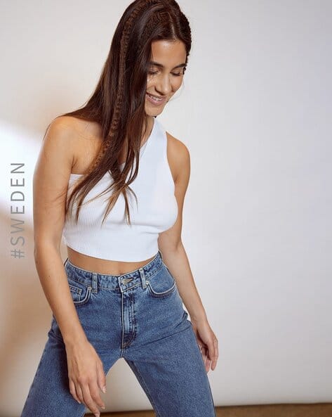 Fitted One-Shoulder Crop Top