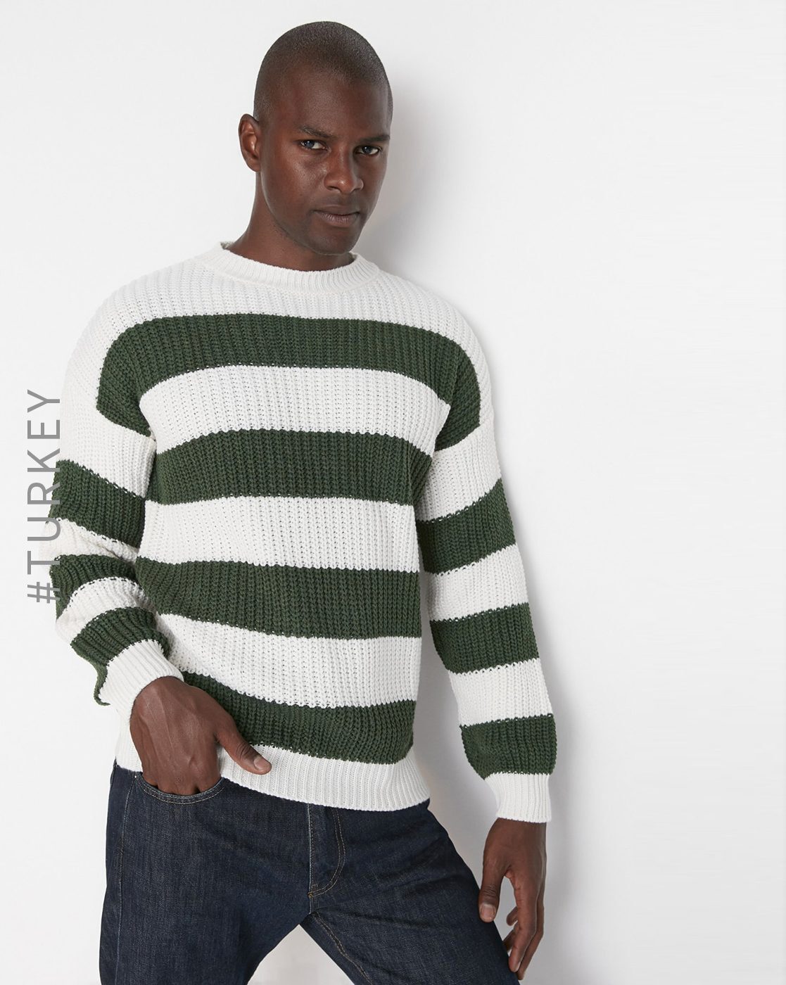 Green and white striped sweater hotsell