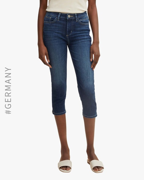 Buy Aadvi Enterprise 1 Button Low Waist Solid Capri Jeans for Women (28,  Black) at Amazon.in