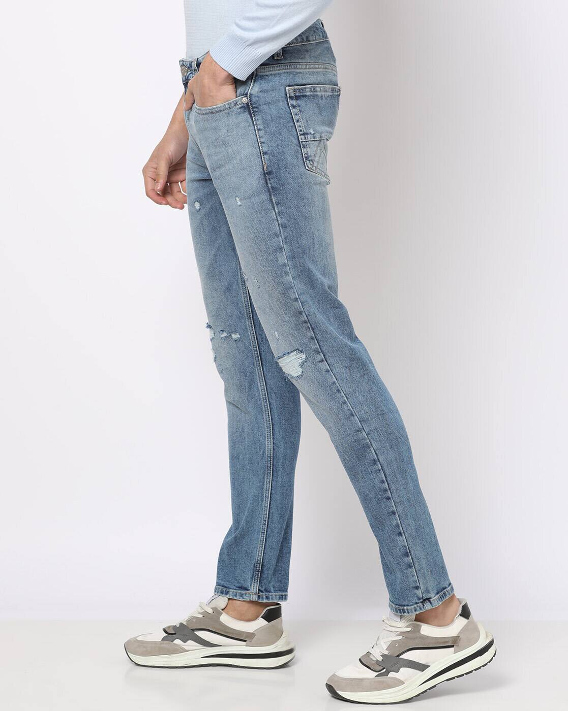Men Acid Mid-Wash Distressed Jeans