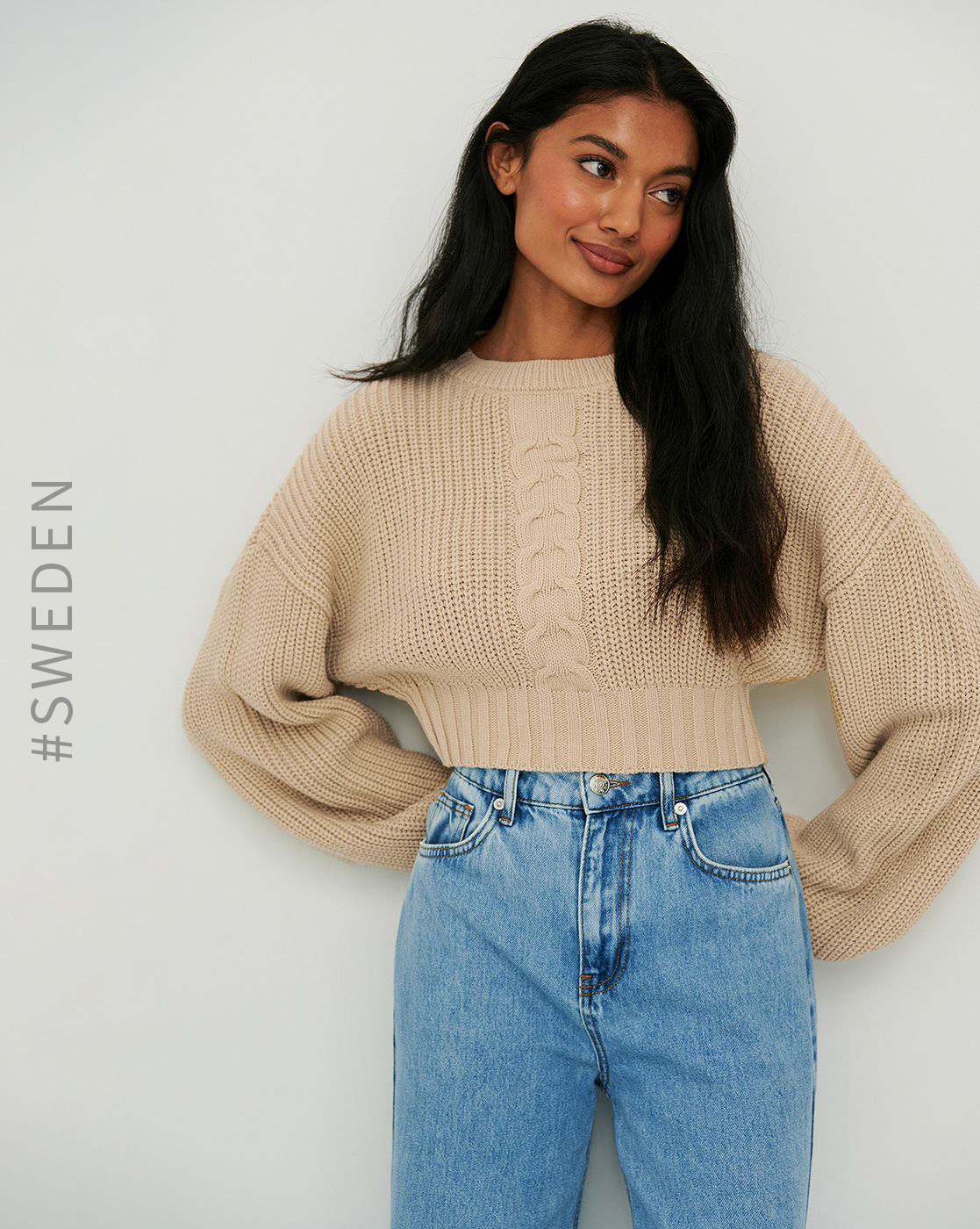 Beige Extreme Cropped Knitted Sweater