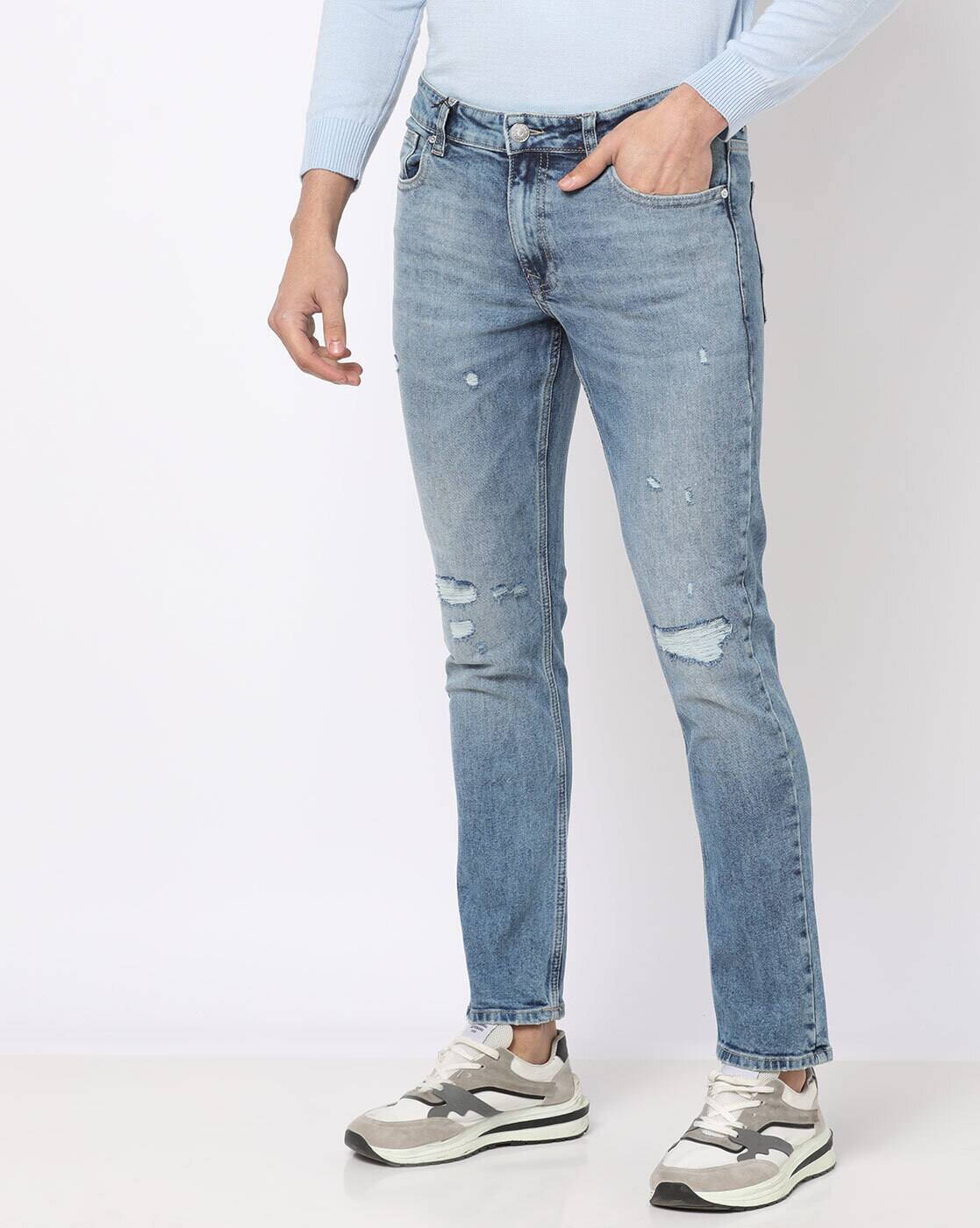 Men Acid Mid-Wash Distressed Jeans