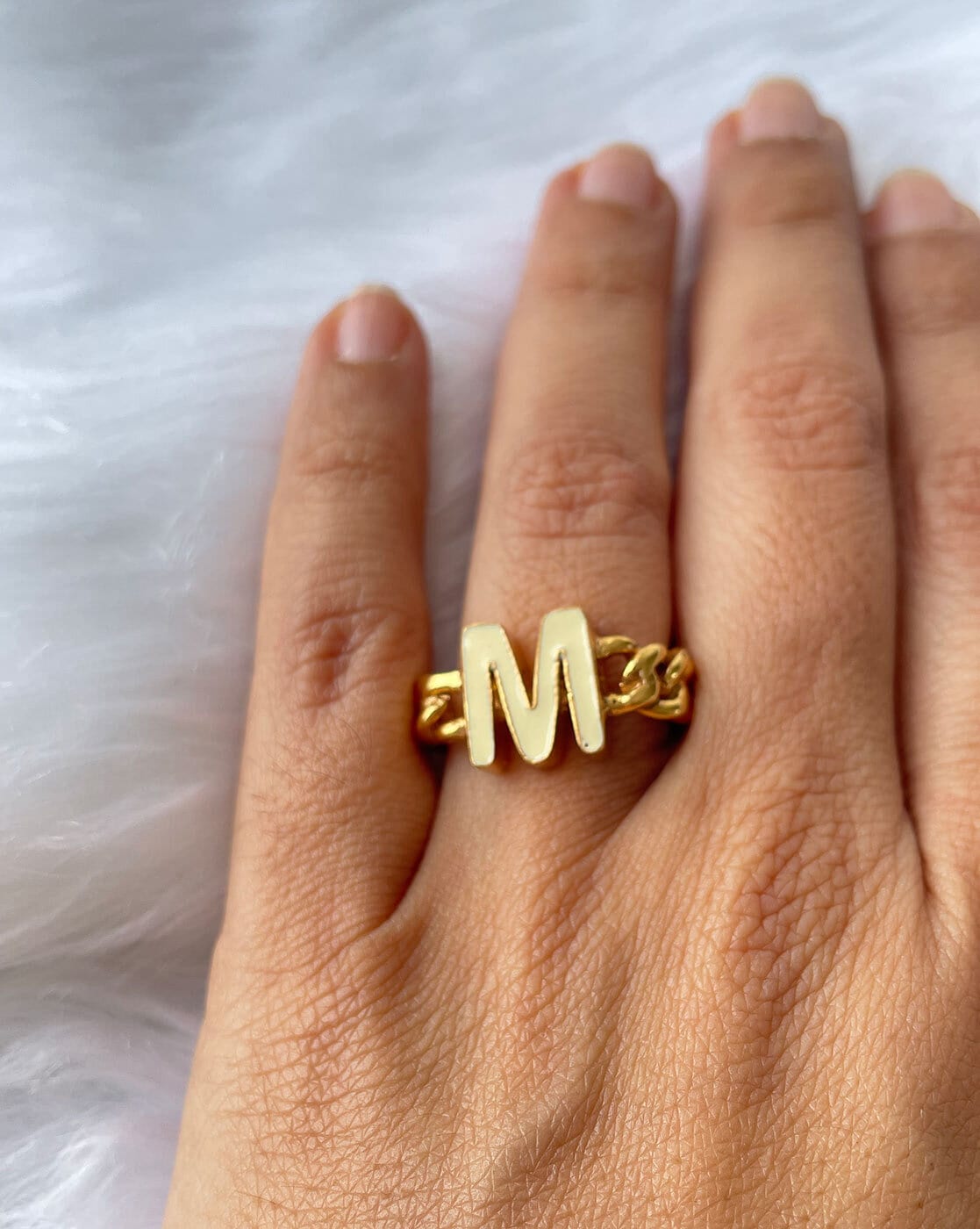 Real 14KT Yellow Gold Unisex Initial Letter M Alphabet Ring Band Size 7 |  eBay