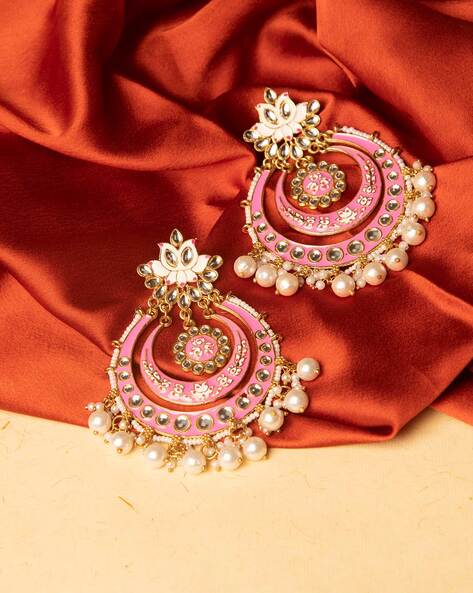 Flipkart.com - Buy ZAVERI PEARLS Rani Pink Meenakari Stone & Cluster Beads  Embellished Jhumki Earring Beads Stone Jhumki Earring Online at Best Prices  in India