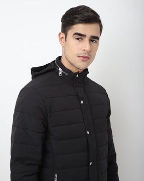 men's red tape puffer jacket