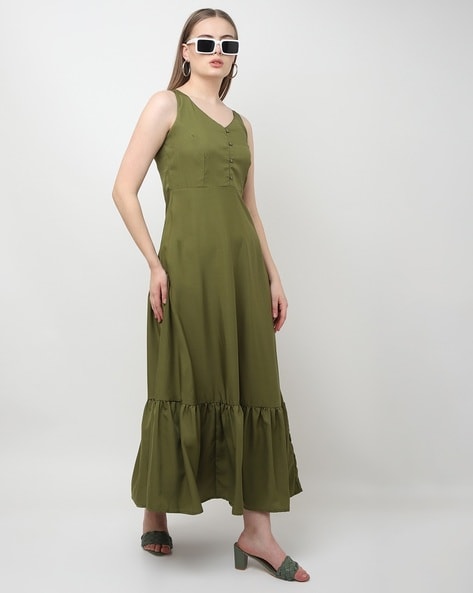 Buy Brinette Olive Green Casual Maxi Dress for Women at Amazon.in