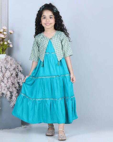 0 - 14 years Digital printed organza frock with coat – www.vannamayil.com