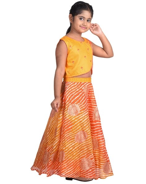 Buy Bridezilla Fab Girl's Readymade Ethnic Wear Crop Top With Full Length  Skirt | Lehenga Choli For Kids Girls (2-3 Years, Blue) at Amazon.in