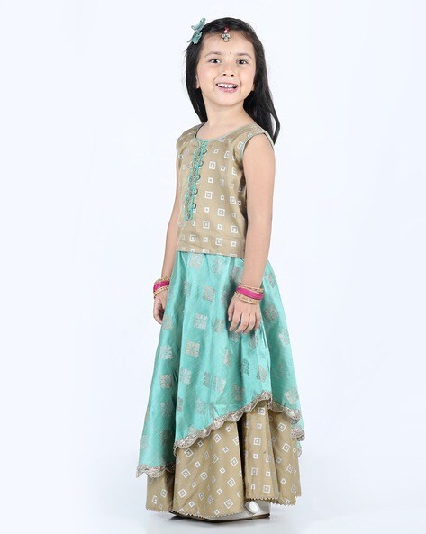 Buy Blue Shaded Net Embroidered Kids Lehenga Choli Online