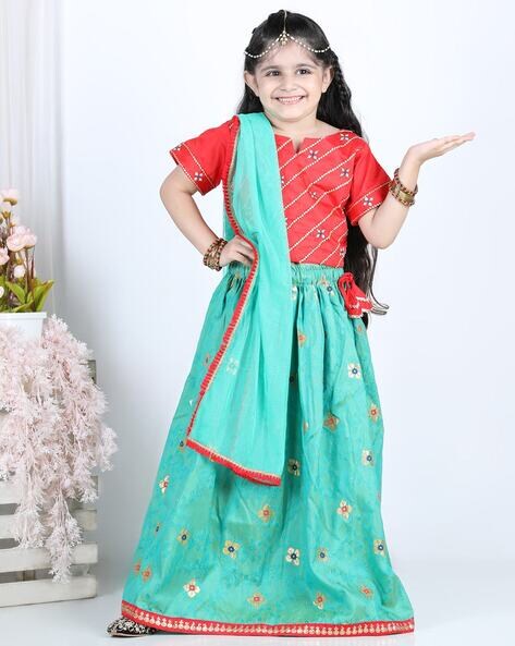 Buy Red Handwoven Chanderi Printed Floral Lehenga Set For Girls by Mamma  Plz Online at Aza Fashions.