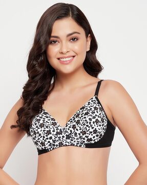 Buy Clovia White Floral Print Non Wired Padded T-Shirt Bra for