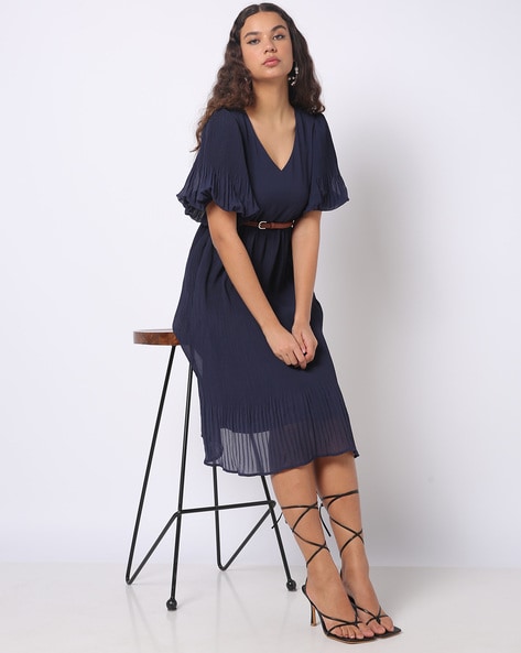 Navy blue dress hot sale with bell sleeves