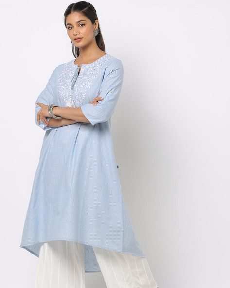 Embroidered Organza Straight Suit in Sky Blue : KQU3930