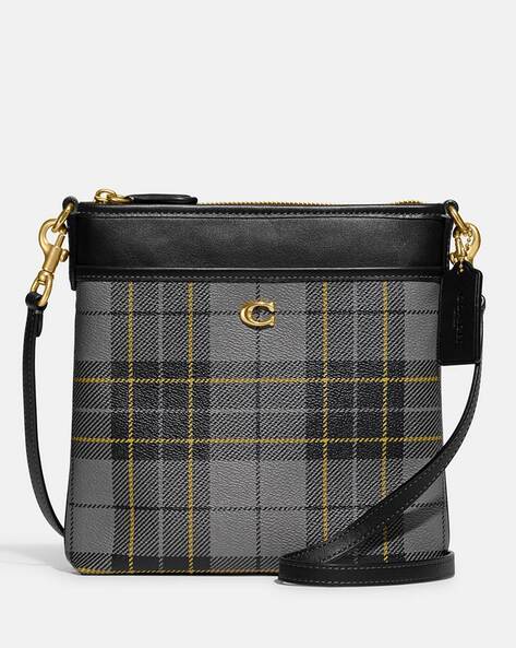 Buy Coach Boxed Kitt with Plaid Print Medium Crossbody Grey