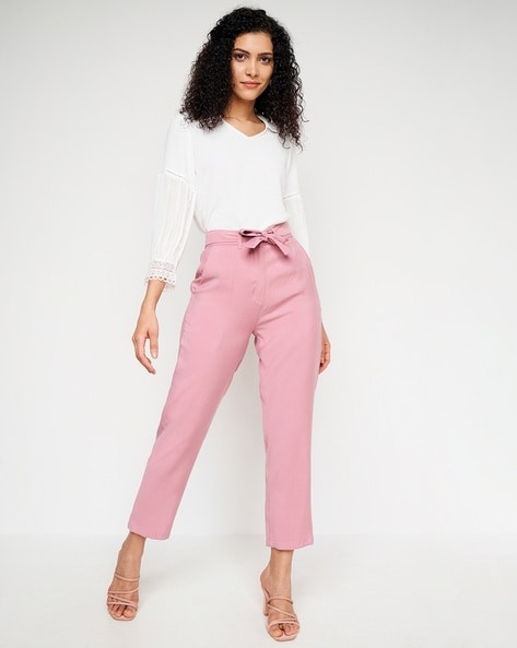 Buy Pink Wide Leg Formal Trousers Online | FableStreet