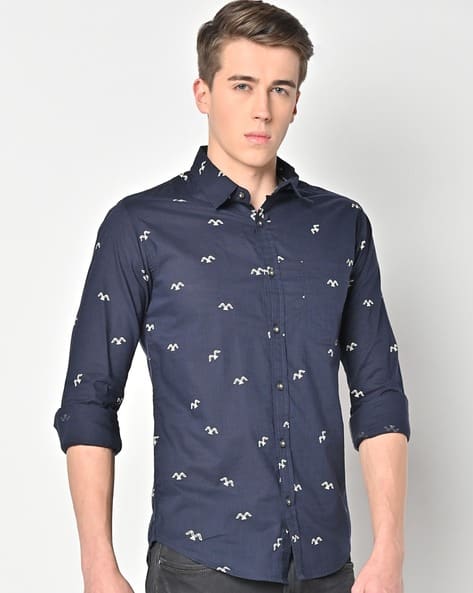 MUFTI Men Printed Slim Fit Shirt with Patch Pocket