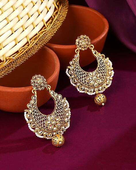 Chandbali Earrings - Temple Jewellery - 22K Gold 'Lakshmi' Drop Earrings -  GER6417