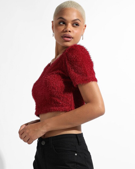 Red sweatshirt deals crop top