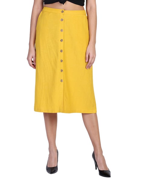 Mustard yellow button down cheap skirt