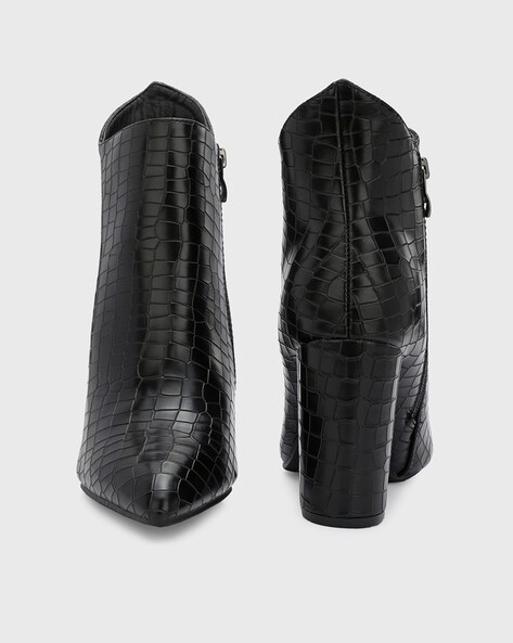 Croc print black boots deals